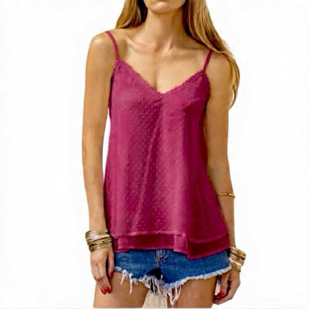 Stitch Fix AStars Cami Top Georgia Swing Style Berry Pink Swiss Dot Medium